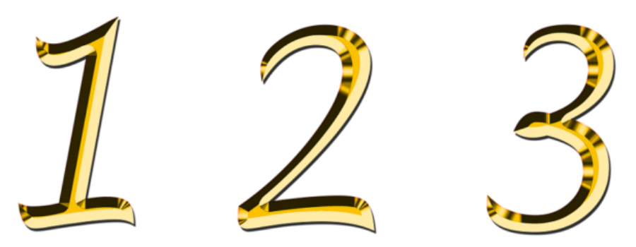 The numbers 1 2 3 in gold on white background