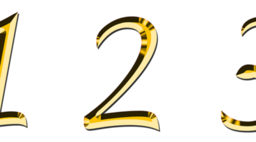 The numbers 1 2 3 in gold on white background